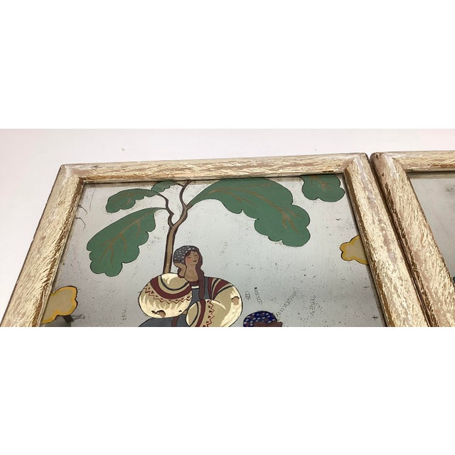 Art Deco 1920s Pair of Art Deco Reverse-Painted Mirrors After Georges Barbier For Sale - Image 3 of 6