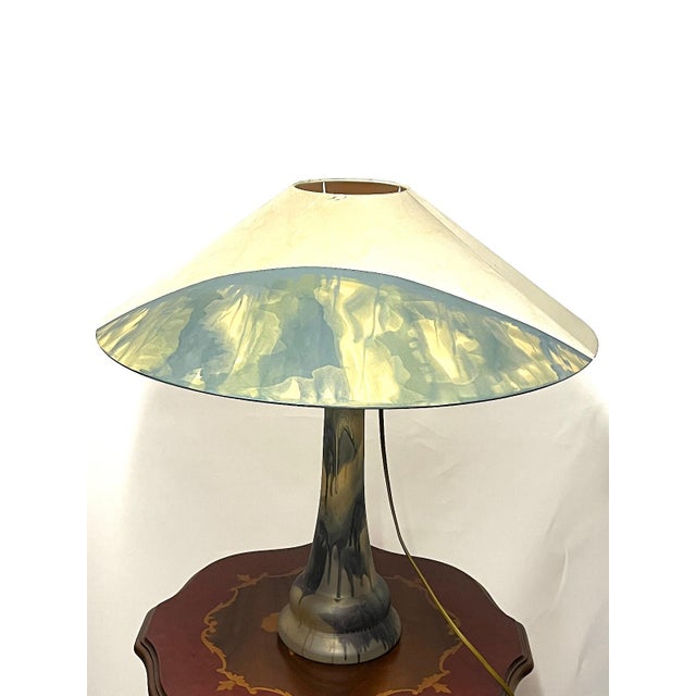 Mid-Century Modern Pate De Verre Fabric Shade Table Lamp, 1950s For Sale - Image 3 of 12