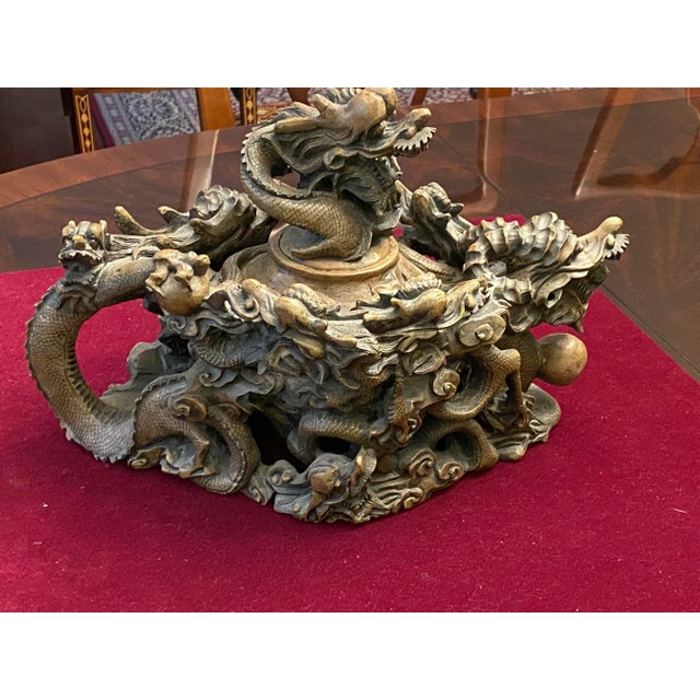 Stone 2000s Chinese Rock Carving Big Tea Pot With Dragons For Sale - Image 7 of 13