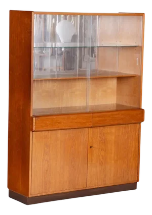 Czech Art Deco Display Cabinet in Oak and Glass, 1940s