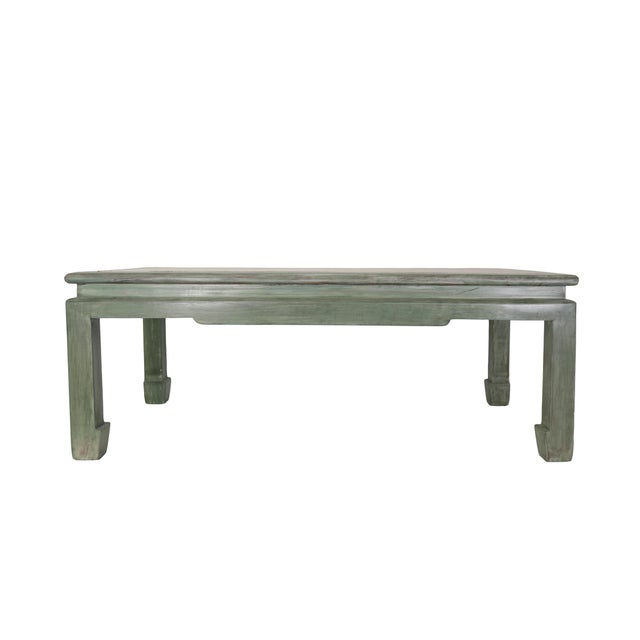 Wood A Vintage Ming-Style Coffee Table With a Green and White Raffia Inlay. For Sale - Image 7 of 13