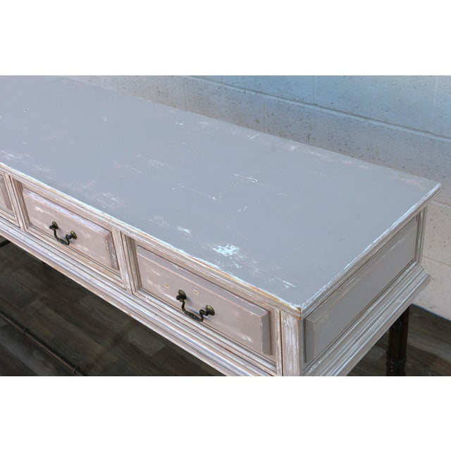 1970s Hollywood Regency Faux Bamboo Metal & Wood Four-Drawer Console Table For Sale - Image 9 of 18