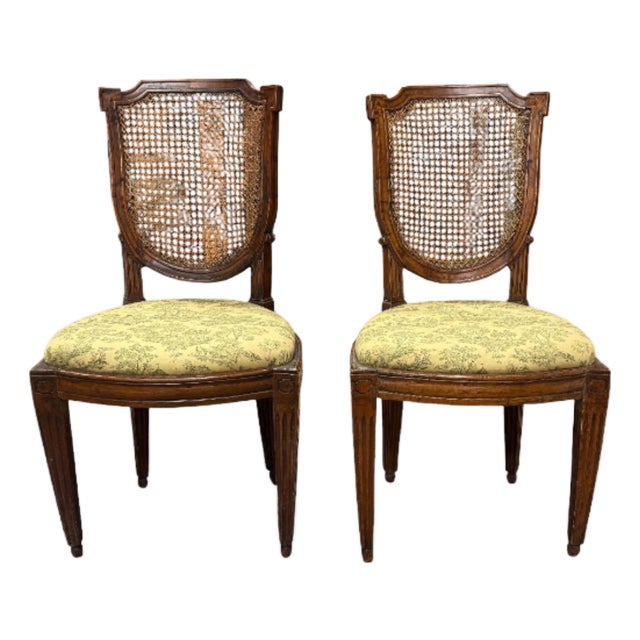 A Pair of Antique French Cane-Back Side Chairs For Sale