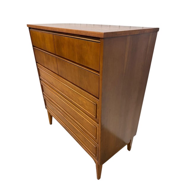 1960s Mid-Century Modern Walnut 5-Drawer High Chest For Sale - Image 5 of 7