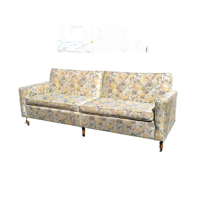 1970s Mid Century Modern Floral Upholstered Pattern Sofa Couch For Sale - Image 4 of 11