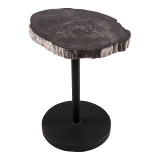 Living Edge Petrified Wood Top W Black Metal Stand Accent Table or Side Table 59 For Sale