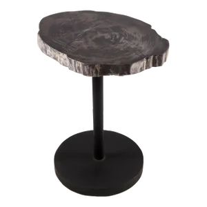Living Edge Petrified Wood Top W Black Metal Stand Accent Table or Side Table 59