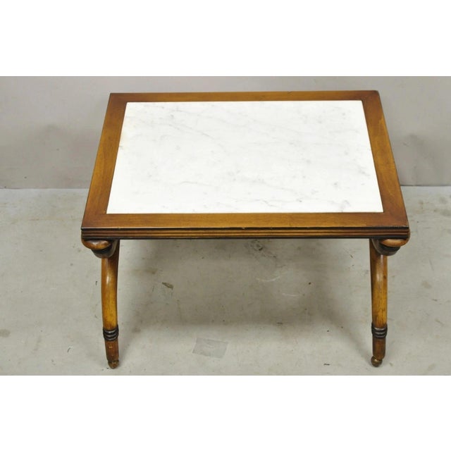 Vintage Italian Neoclassical Low Marble Top Curule X-Frame Accent Side Table For Sale - Image 10 of 11