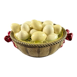 French Majolica Choisy Le Roi Egg Basket & Bows Lidded Tureen For Sale