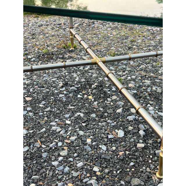 Faux Bamboo Nickel and Brass Glass Top Coffee Table For Sale - Image 4 of 8