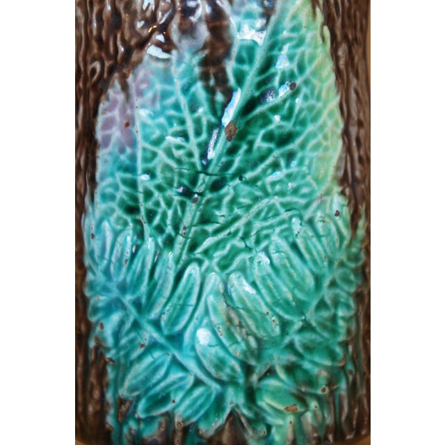 Antique Majoica Begonia Fern Leaf Rustic Tree Bark Creamer Pitcher For Sale - Image 11 of 12