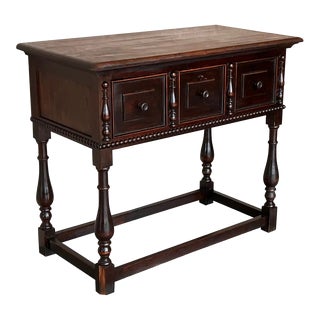 Spanish Console Chest Table With Two Carved Drawers and Original Hardware For Sale