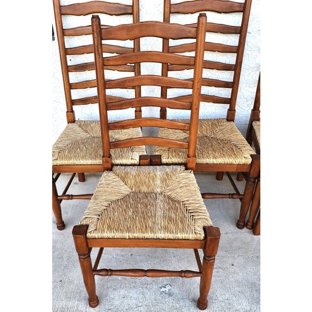 Vintage Ladder Back Rush Seat Dining Chairs Set of 8 For Sale - Image 9 of 18