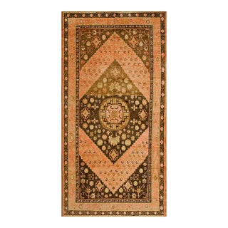1920s Brown Medallion Tribal Antique Central Asian Khotan Rug 5'6" X 10' Handknotted Wool Carpet For Sale
