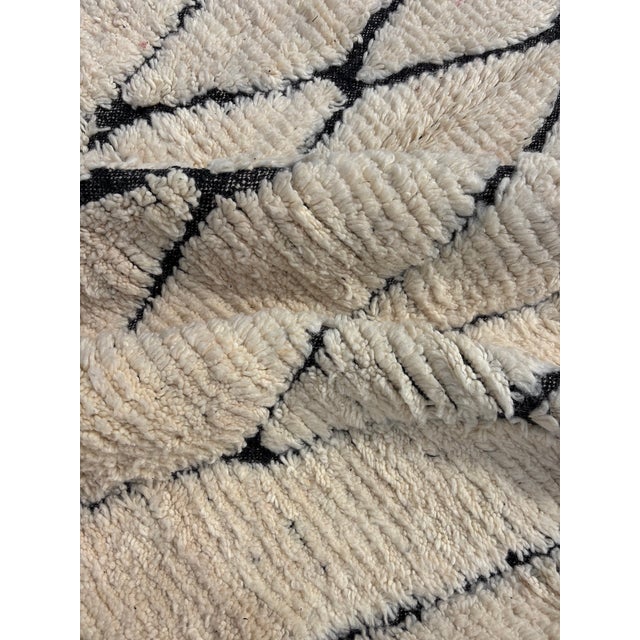 Authentic Moroccan Beni Ourain Rug, Hand Knotted Wool Berber Carpet, Large Ivory Black Diamond Area Rug For Sale - Image 6 of 9