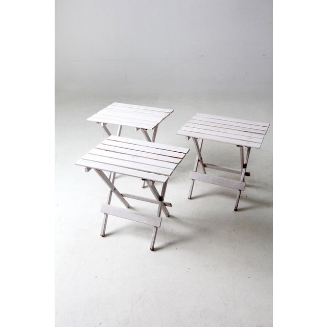 Vintage Slat Wood Folding End Tables Set of 3 For Sale - Image 11 of 12