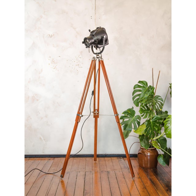 Vintage Theater Lamp on Wooden Tripod Floor Lamp, 1960s For Sale - Image 11 of 15