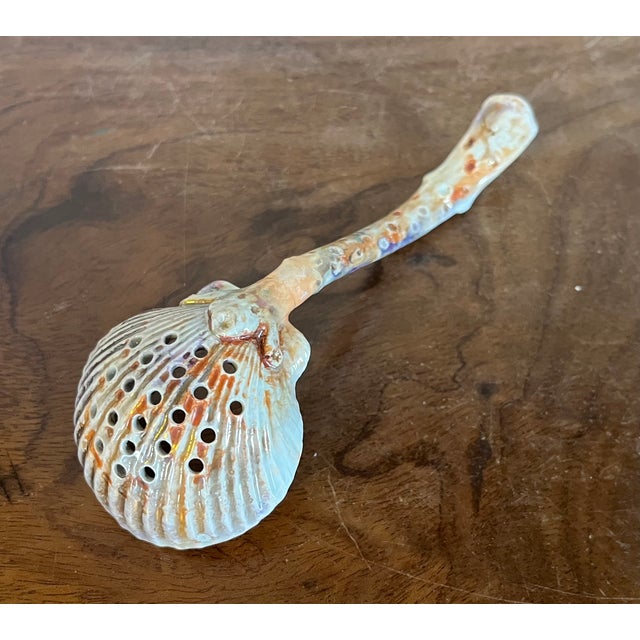 Antique Early 19th Century English George III Wedgwood Creamware Pink Luster Ladle With Pierced Scallop Sea Shell Circa 1810 For Sale - Image 11 of 11