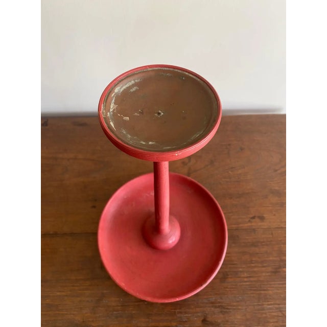 Japanese Red Lacquer Ribbed Candle Holder Pair, Meji Period C. 1900 For Sale - Image 6 of 10