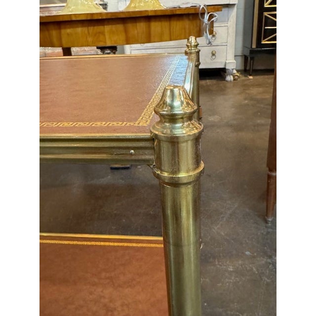 Modern Pair of Jansen Manner Leather and Brass Side Tables For Sale - Image 3 of 5
