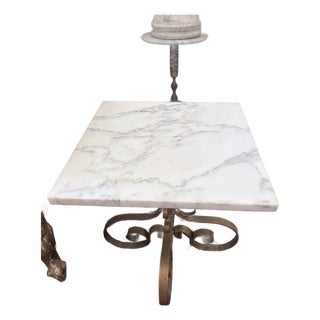 Vintage Italian Hollywood Regency Gilt Iron & Marble Side Table For Sale