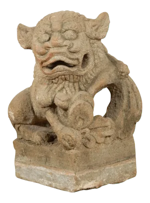 19th Century Chinese Qing Dynasty Carved Stone Foo Dog Guardian Lion Sculpture