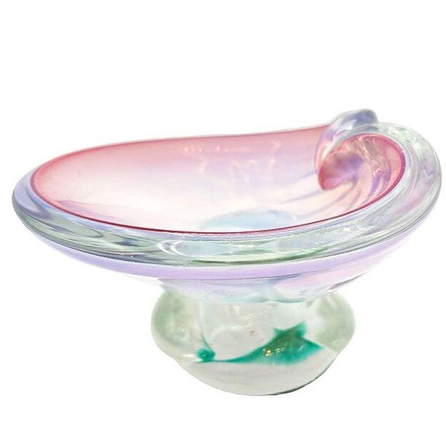 Pink Mid 20th Century Murano Peacock Art Glass Pedestal Ashtray W/ Pink Pastel Swirl For Sale - Image 8 of 10