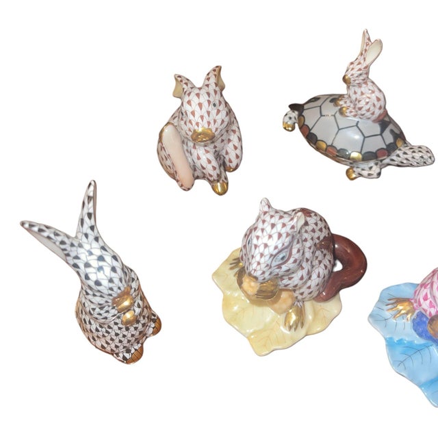 Herend Set of Ten Herend Fishnet Porcelain Animal Figurines. Hungary, 20th Century. For Sale - Image 4 of 9