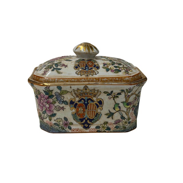 Ceramic Vintage Famille Rose Enamel Flower Bird Rectangular Porcelain Box For Sale - Image 7 of 13