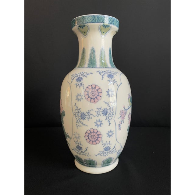 Late 20th Century Vintage Porcelain Chinoiserie Vase With Parakeets and Cherry Blossoms For Sale - Image 4 of 6