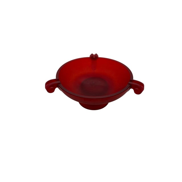 1930s Depression Period Red Frosted Glass Footed Ashtray For Sale - Image 4 of 8