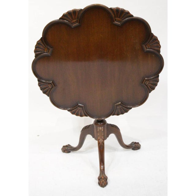 Chippendale Mid 20th Century Kittinger Shell Carved Chippendale Mahogany Tilt Top Table Ball & Claw "Rare" For Sale - Image 3 of 9