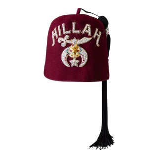 Masonic Shriner Hillah Fez of Burgundy Wool Sequins and Tassel For Sale