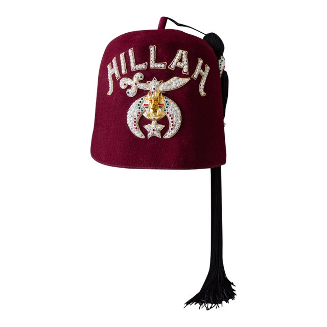 Masonic Shriner Hillah Fez of Burgundy Wool Sequins and Tassel For Sale