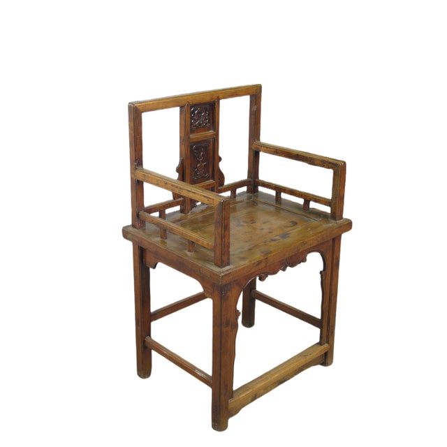 Wood Hand Carved Back Chinese Antique Arm Chairs - Set of 2 For Sale - Image 7 of 12