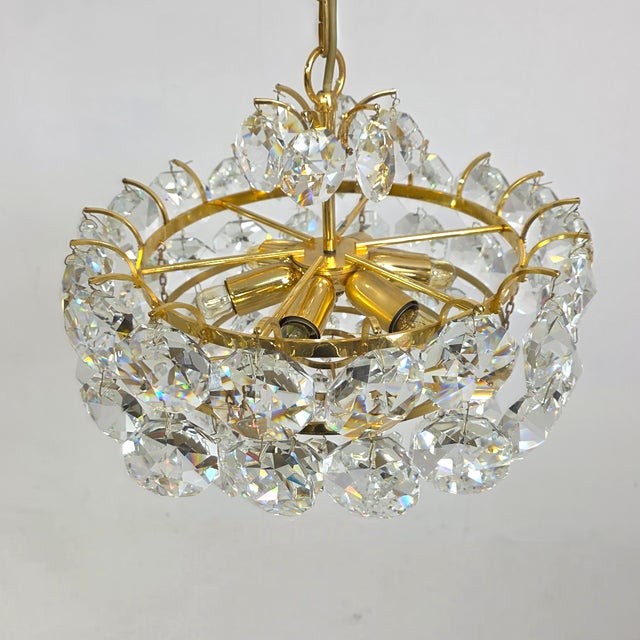 Small Mid-Century Brutalist Chandelier with Crystal Pieces from Palwa, 1970s For Sale - Image 6 of 9