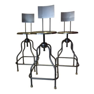 Stainless Steel Industrial Counter Stools - Set of 3 For Sale