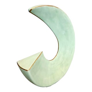 McRon Signed Postmodern Ceramic Crescent Vase – Celadon & Gold Luster – 1984 – 20" For Sale