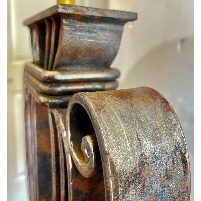 Polished Metal Shade & Wrought IronTable Lamp, France, 1940s For Sale - Image 9 of 18