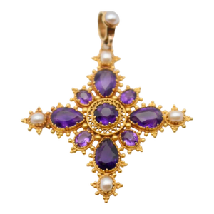Mid 19th Century Amethyst and Pearl Cross Pendant