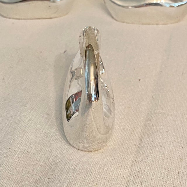 Silver Plated Swan Candy Dish and 8 Swan Napkin Rings- Set of 9 For Sale - Image 10 of 12