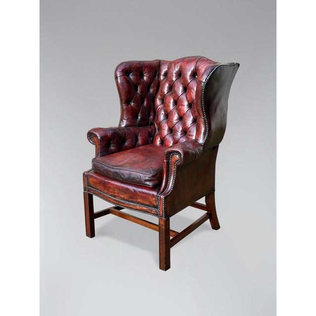 Antique Burgundy Brown Leather Wing Chair, 1880 For Sale - Image 6 of 7
