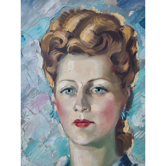 Mid-Century Modern Robert Falcucci Mid-Century 1950s Oil Painting Portrait of a Woman For Sale - Image 3 of 15