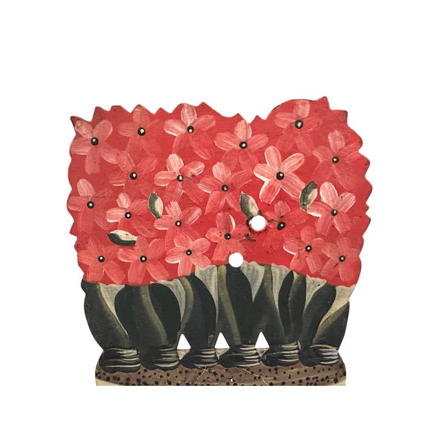 Shabby Chic Vintage Hand Painted Tole Trompe l'Oeil Potted Pink Hyacinth Floral Arrangement Bookends / Flower Dummy Boards, a Pair For Sale - Image 3 of 5