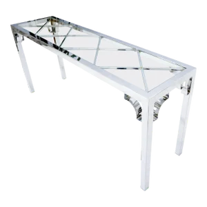 Chrome Rectangular Lattice Diamond Pattern Glass Top Console Sofa Table