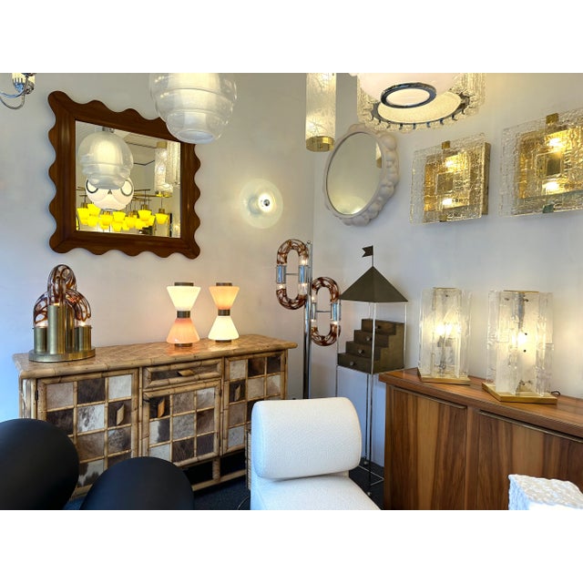 Pair of Diabolo Lamps Pink and White Murano Glass. Italy For Sale - Image 6 of 12