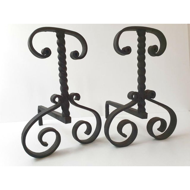 Modernist Andirons in Cast Steel, 1960s-1970s, Set of 2 For Sale - Image 6 of 7