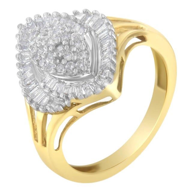 10K Yellow Gold Diamond Cocktail Ring (1/2 Cttw, J-K Color, I2-I3 Clarity) - Size 6 For Sale