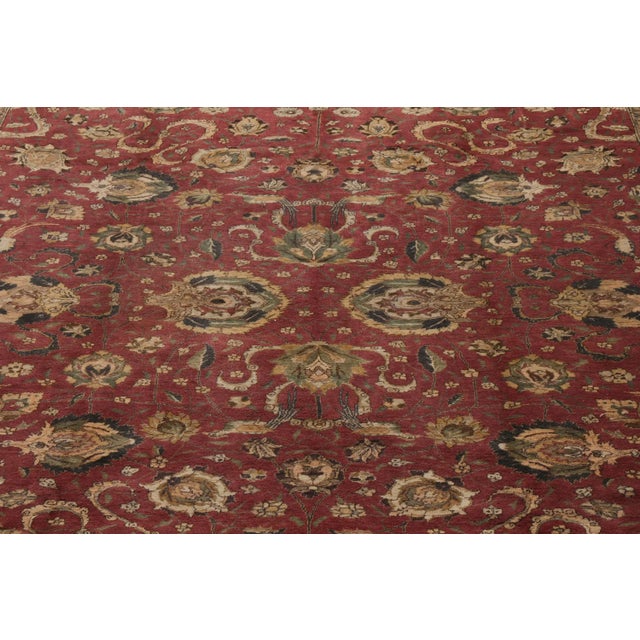 Hand-Knotted Antique Hereke Rug in Red, Beige-Brown Floral Pattern, Black Border For Sale - Image 4 of 7