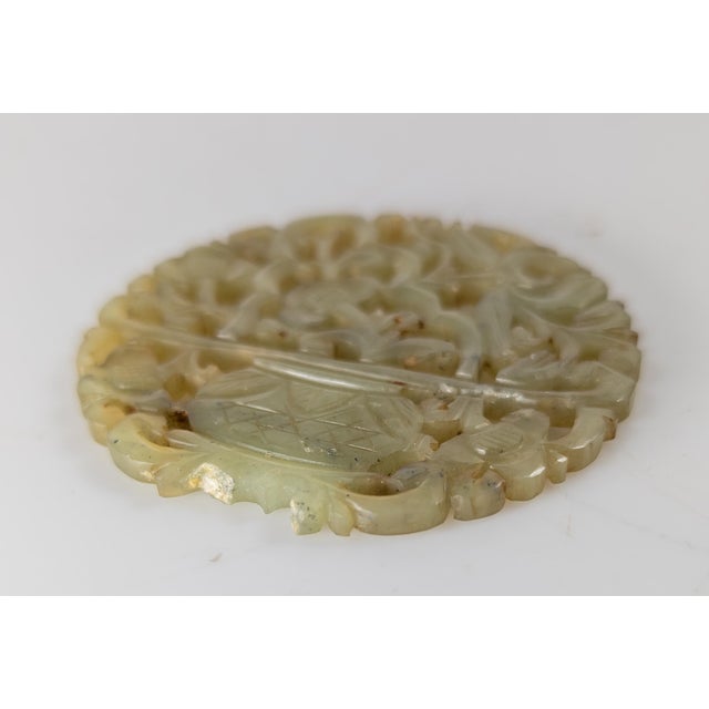 19th Century Chinese Carved Dark Celadon Green Jade Pendant Plaque For Sale - Image 9 of 12